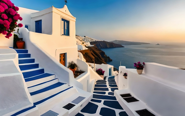 Sonnenaufgang über der Insel Santorini - © Ahtesham - stock.adobe.com