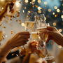 lebhafte Silvesterparty mit Sekt und Konfetti